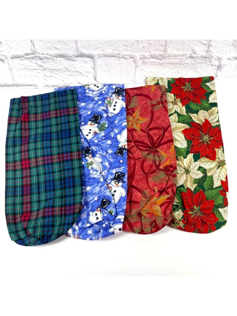 Lot of 4 Handmade Fabric Christmas Wine Liquor Gift Bags Holiday Bottle Totes